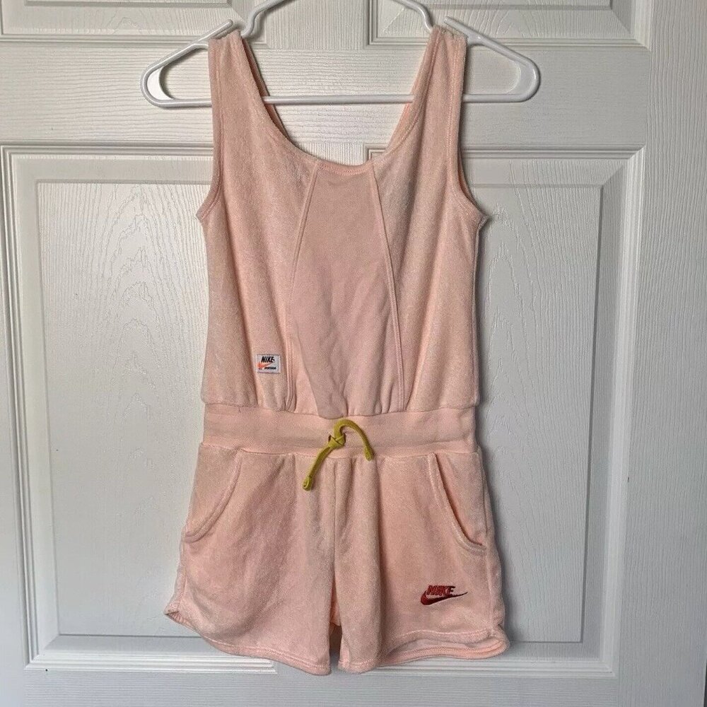 Nike Sportswear Gym Terry Romper Jumpsuit Shorts Teen Girls Size Small Pink